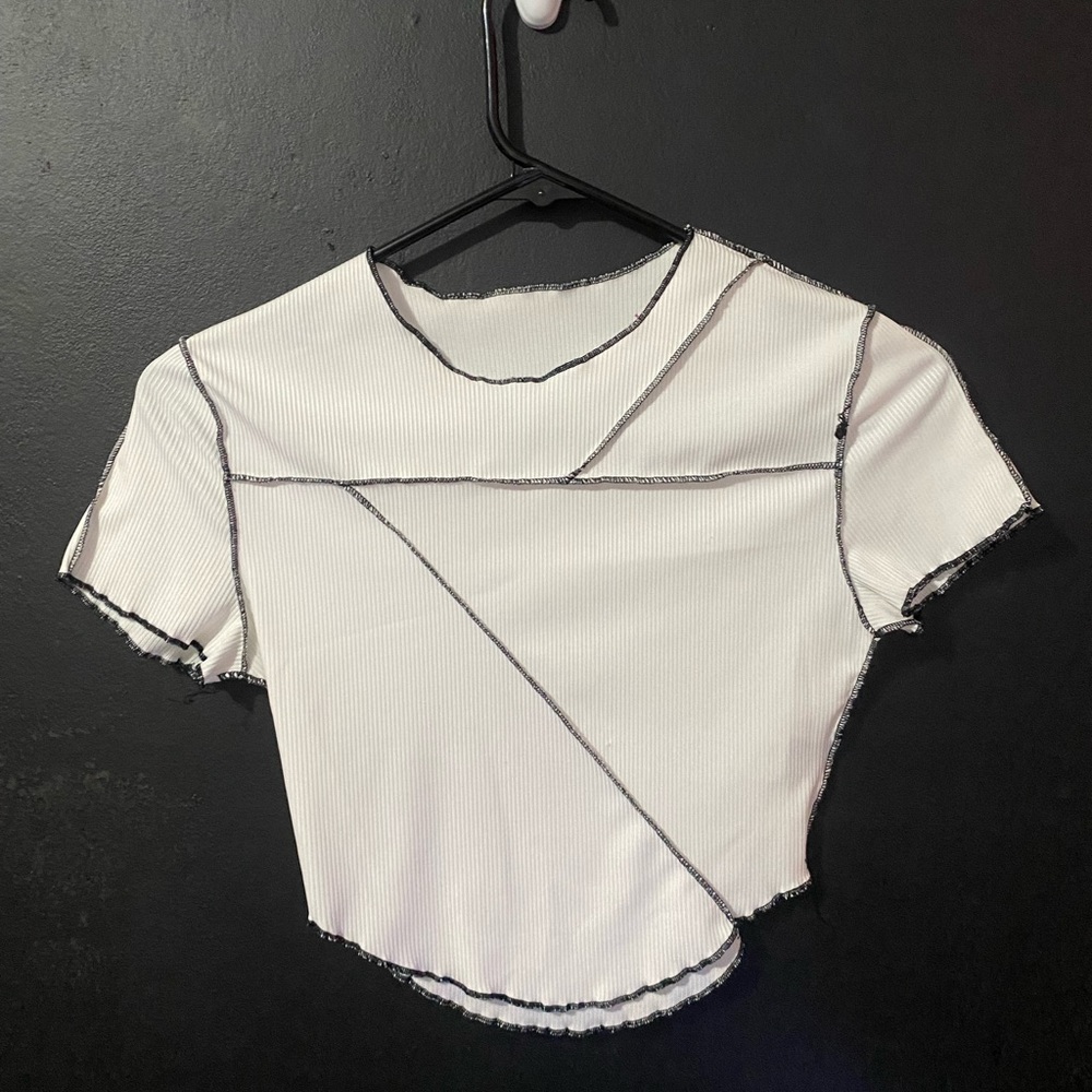 SHEIN White and black stitch crop top Xs